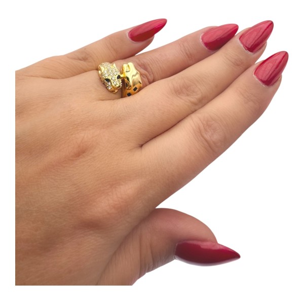 BAGUE PANTHERES SAPHIRS ET DIAMANTS EN OR 18K