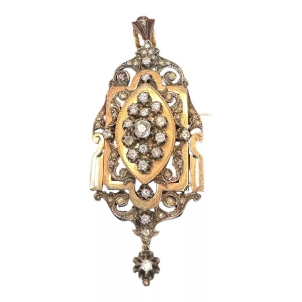 PENDENTIF BROCHE ANCIEN DIAMANTS ÉPOQUE XIX ème EN OR 18K