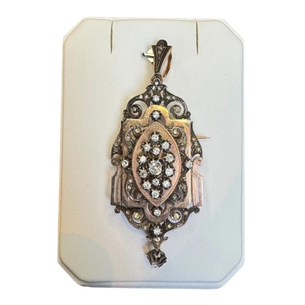 PENDENTIF BROCHE ANCIEN DIAMANTS ÉPOQUE XIX ème EN OR 18K