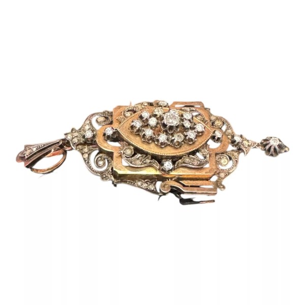 PENDENTIF BROCHE ANCIEN DIAMANTS ÉPOQUE XIX ème EN OR 18K