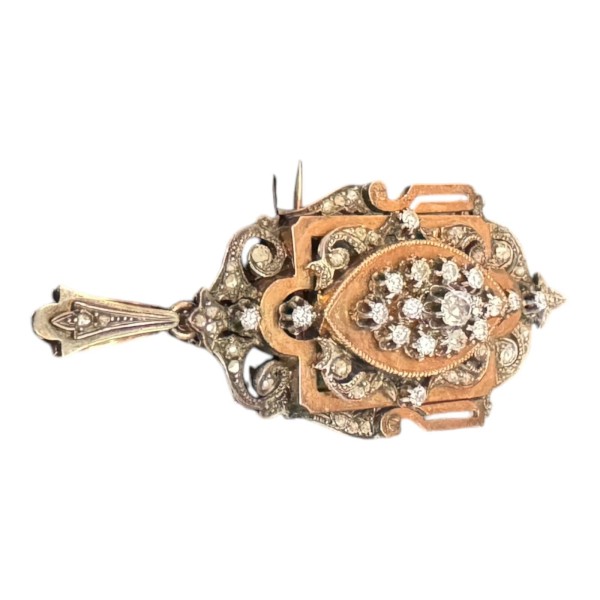 PENDENTIF BROCHE ANCIEN DIAMANTS ÉPOQUE XIX ème EN OR 18K