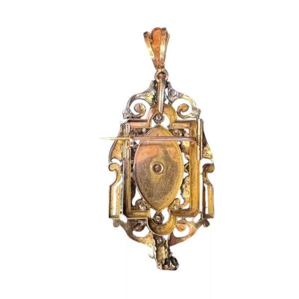 PENDENTIF BROCHE ANCIEN DIAMANTS ÉPOQUE XIX ème EN OR 18K