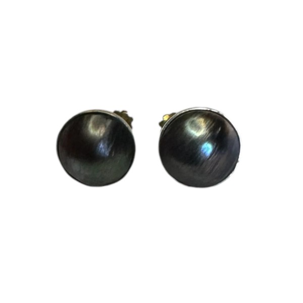 PAIRE DE BOUCLES D'OREILLE DEMI PERLES GRISES MABÉ EN OR 18K