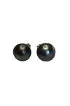PAIRE DE BOUCLES D'OREILLE DEMI PERLES GRISES MABÉ EN OR 18K