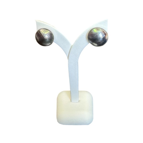 PAIRE DE BOUCLES D'OREILLE DEMI PERLES GRISES MABÉ EN OR 18K